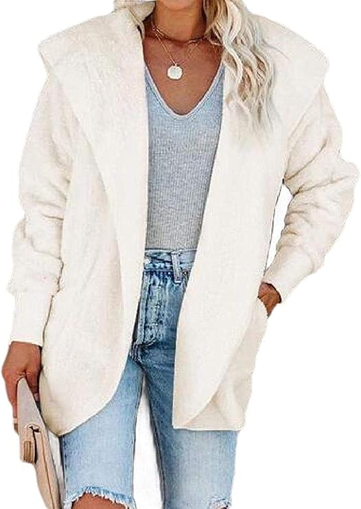 Women Relaxed Fit Open-Front Hooded Sherpa Lined Warm Cardigan Sweaters Coat : Amazon.ca 