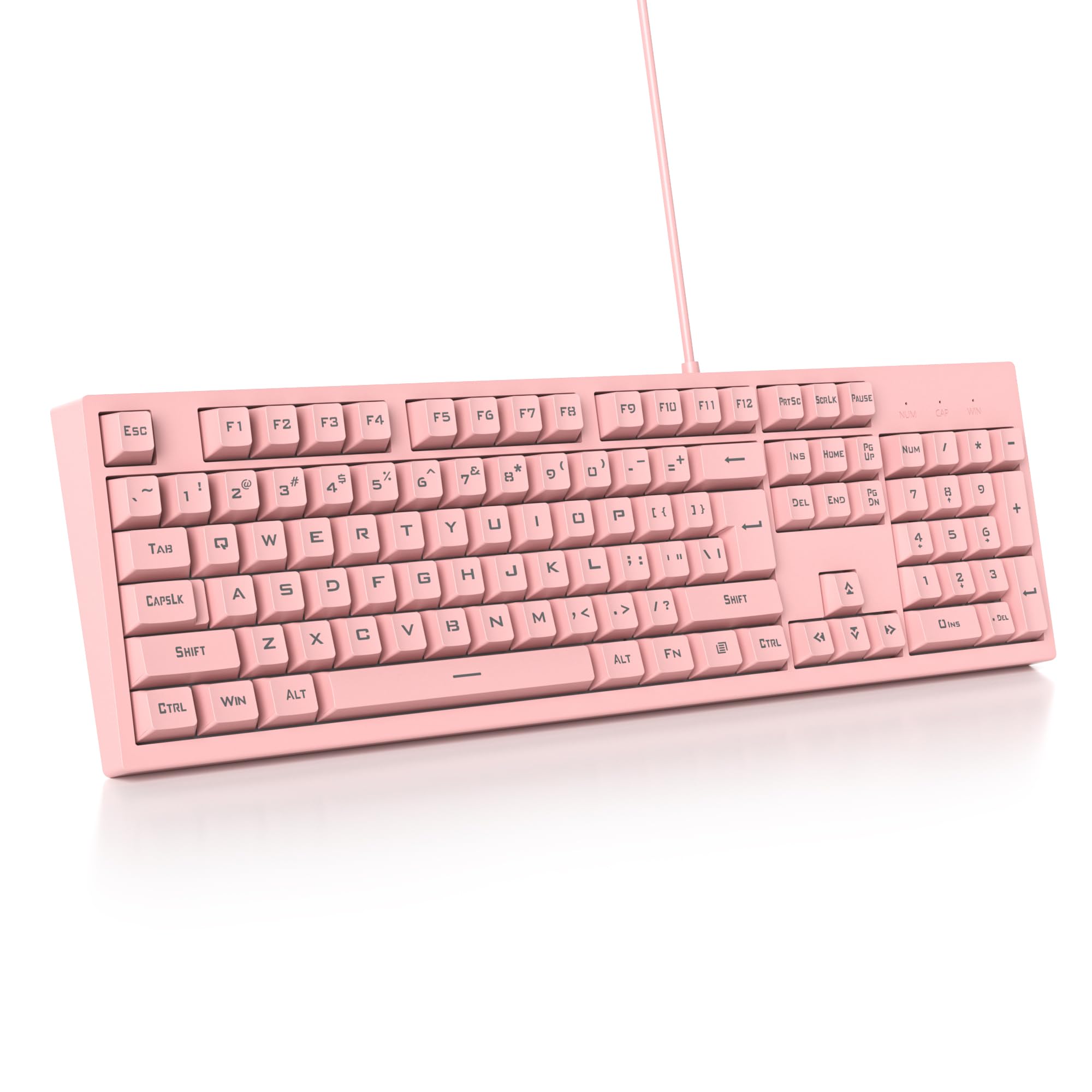 Tastiera da gioco con 104 tasti, retroilluminata a LED, tastiera con cavo, tastiera meccanica a doppio scatto, tastiera a membrana per PC e laptop (104 rosa)