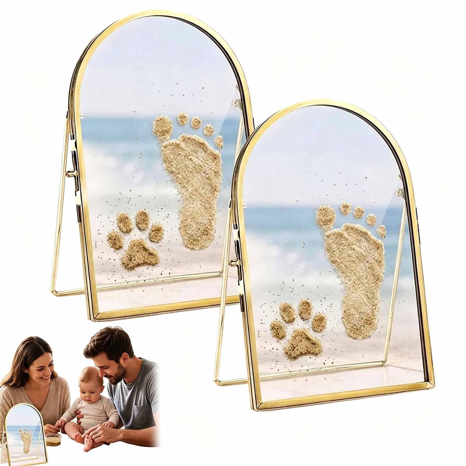 Genérico Kit de huellas y manos for bebés recién nacidos de arena marina, marco de recuerdo for bebés y mascotas, kit de huellas de patas de perros y gatos, recuerdo de vacaciones en la playa(2pcs,L)