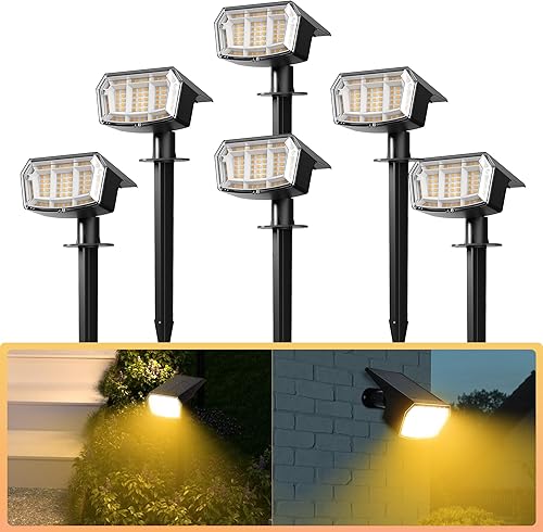Luces solares para exteriores IP65 impermeables, 63 focos LED Soalr, paquete de 6 luces solares para exteriores, exteriores, patio, luces de
