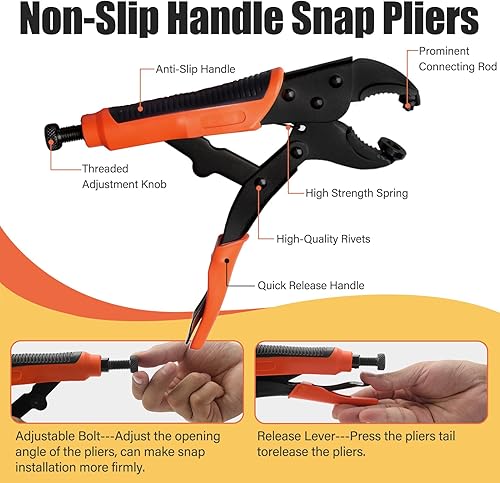 Miniatura 5 de NVAAV Juego de 60 herramientas de cierre a presión, botones de metal de 0.59 pulgadas + alicates resistentes para cuero, broches de cubierta de