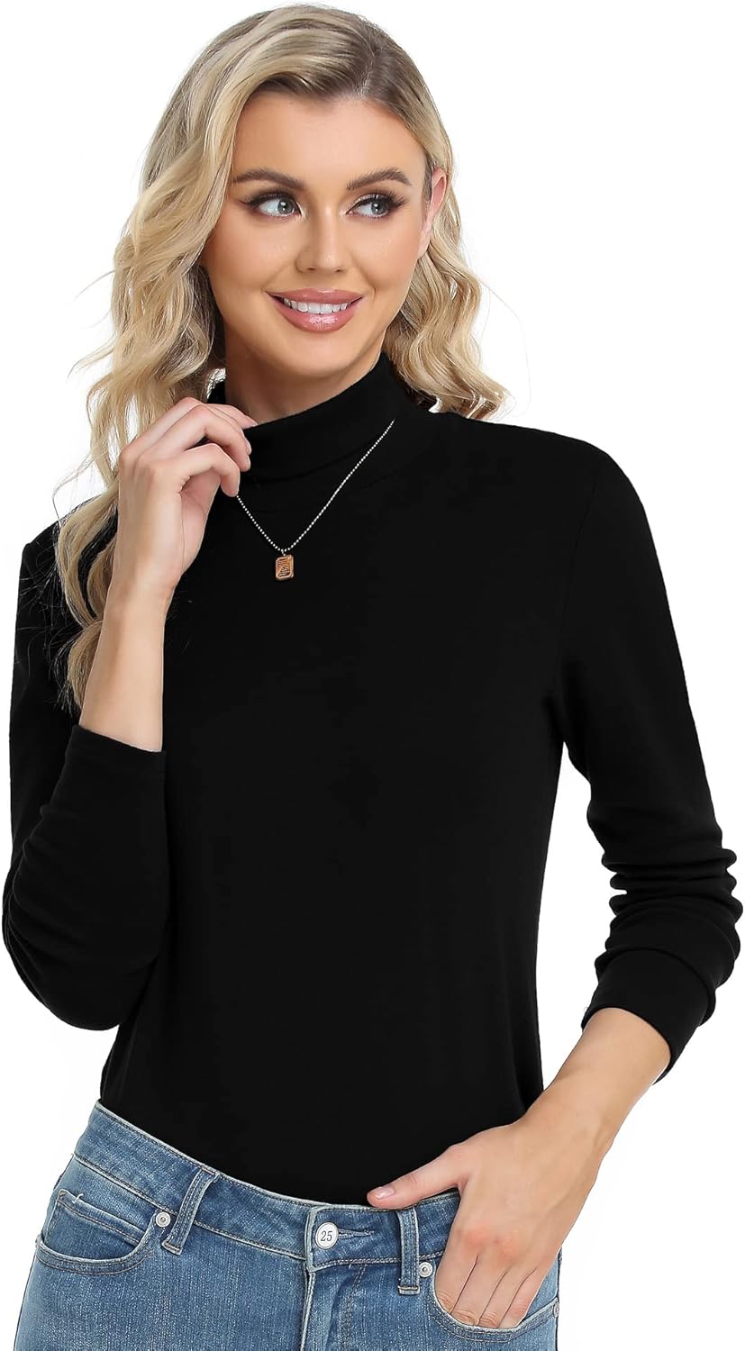 CUNYI Women's Turtle Neck Shirt Long Sleeve Thermal Tee Cotton Tops for Women - Image 2