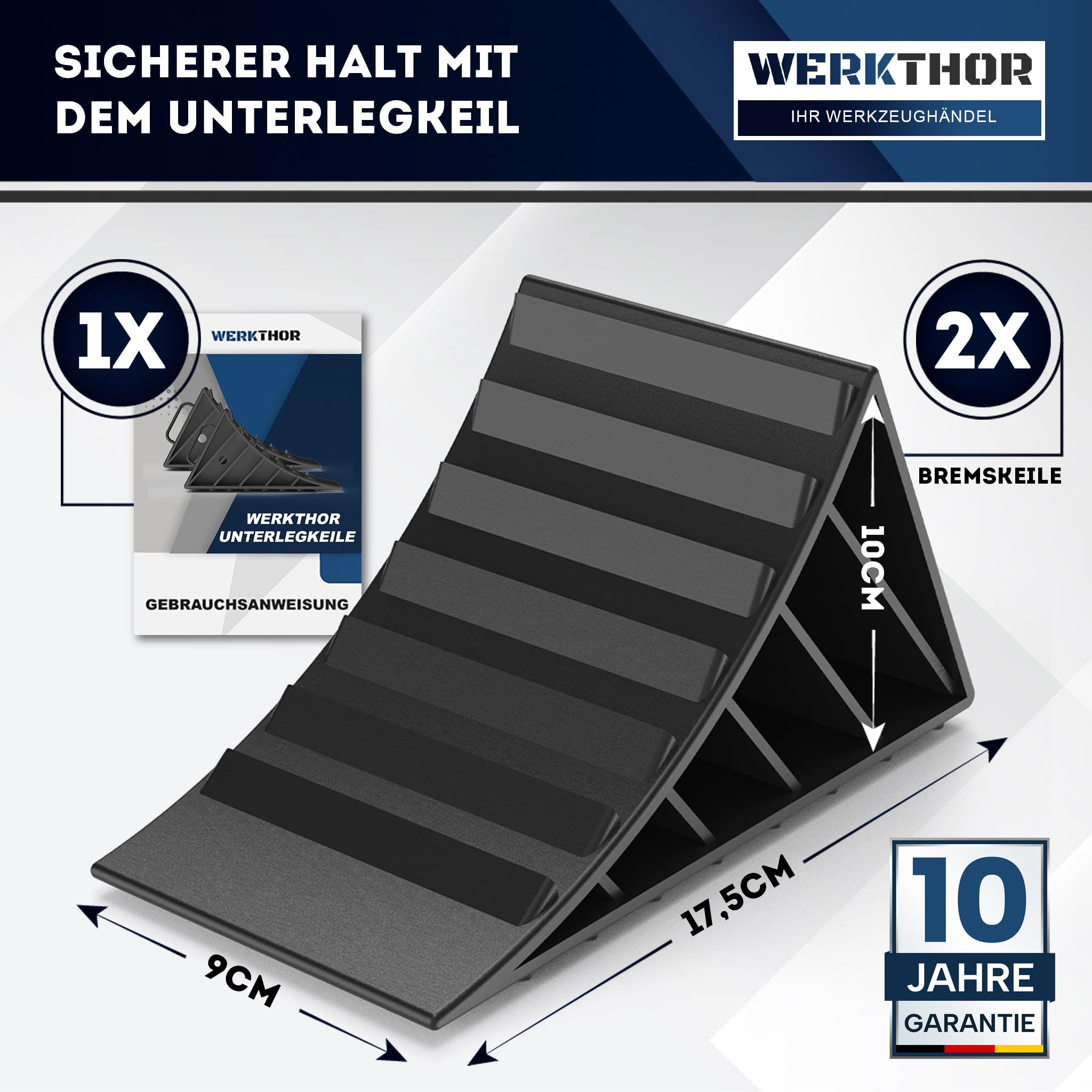 WERKTHOR Calzos de Rueda con Soporte [Juego de 2] y Material de Fijación - Calzos de Rueda para Remolques de hasta 1600kg de Carga por Eje - Cuñas Accesorios para Remolques de Coches