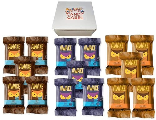 Awake - Caja de regalo de chocolate con cafeína (15 unidades) (chocolate con leche, caramelo, oscuro)