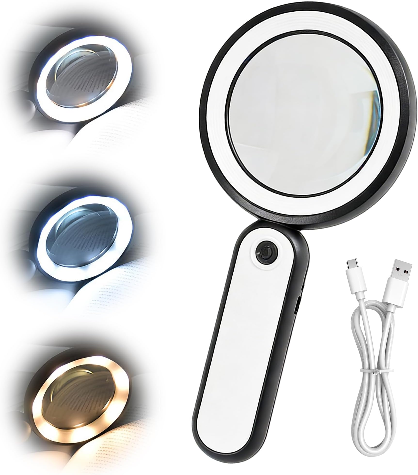 10X Magnifying Glass with Light, Large Handheld Magnifying Glasses with 21 LED, Glass Lens Reading Magnifier, USB Type-C Rechargeable Magnifying Glass for Reading, Inspection & Crafts