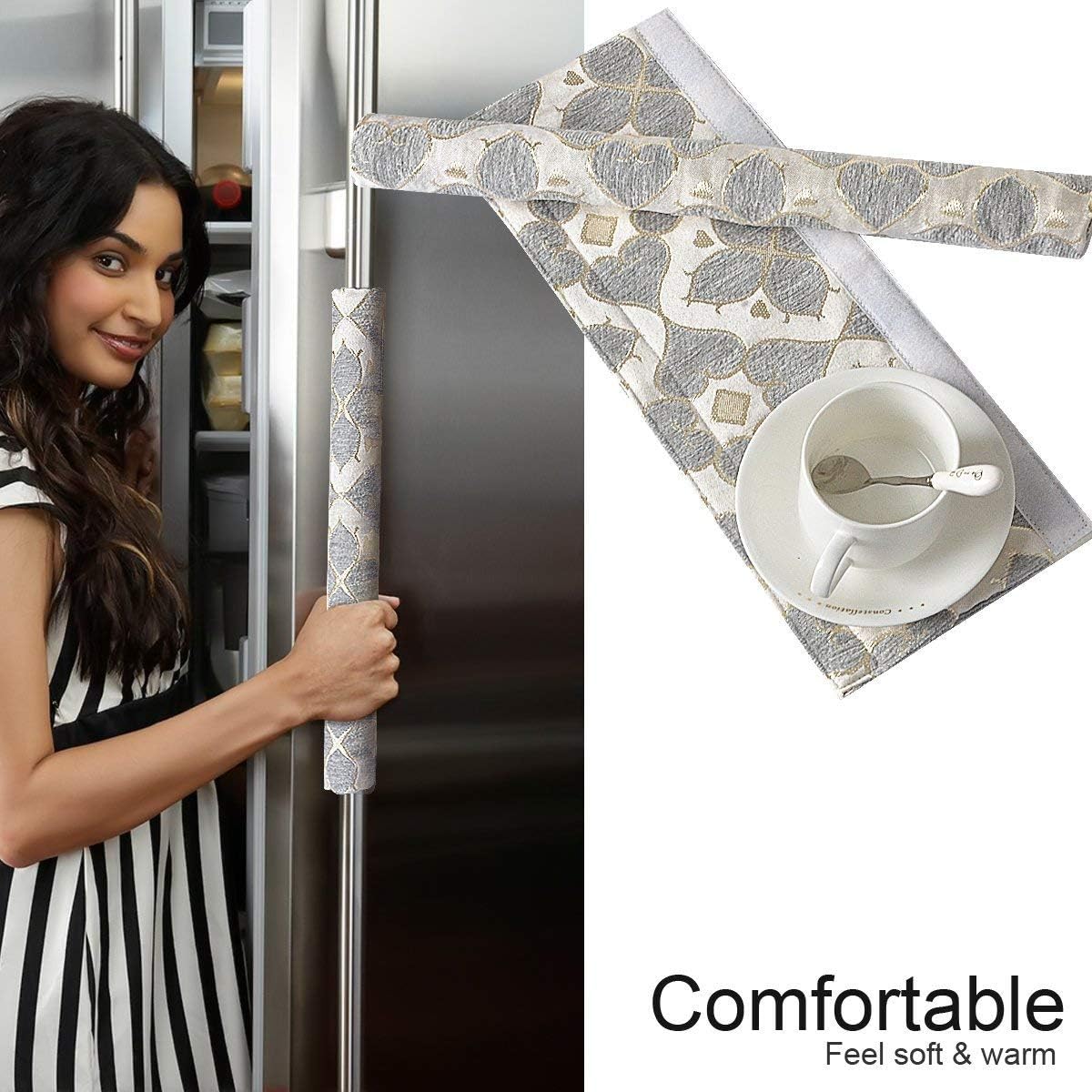 OUGAR8 Refrigerator Door Handle Covers Handmade Decor Protector for Ovens, Dishwashers.Keep Your Kitchen Appliance Clean from Smudges, Food Stains (5 Pieces, Quatrefoil)