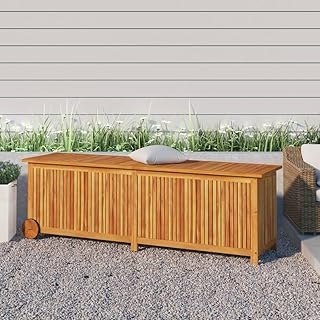 INLIFE Patio Storage Box with Wheels 59.1"x19.7"x22.8" Solid Wood Acacia