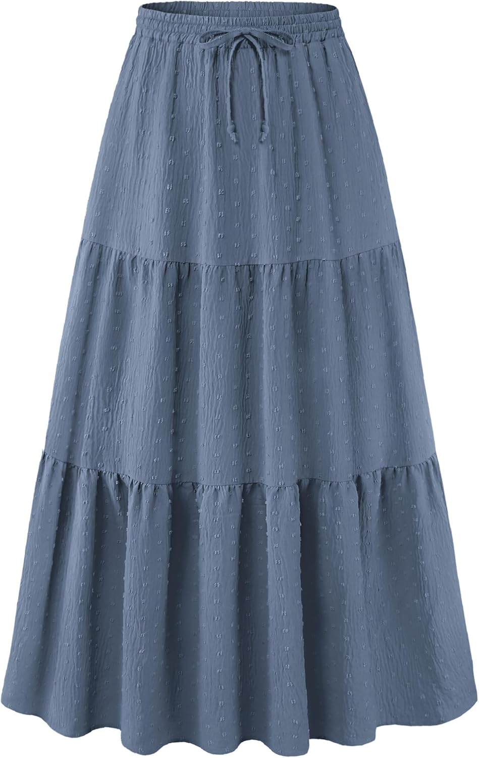 BLEVONH Women's Fall Boho High Waist Flowy Maxi Skirt Ruffle Tiered Swiss Dot Casual Long Skirts and Pockets - Image 3