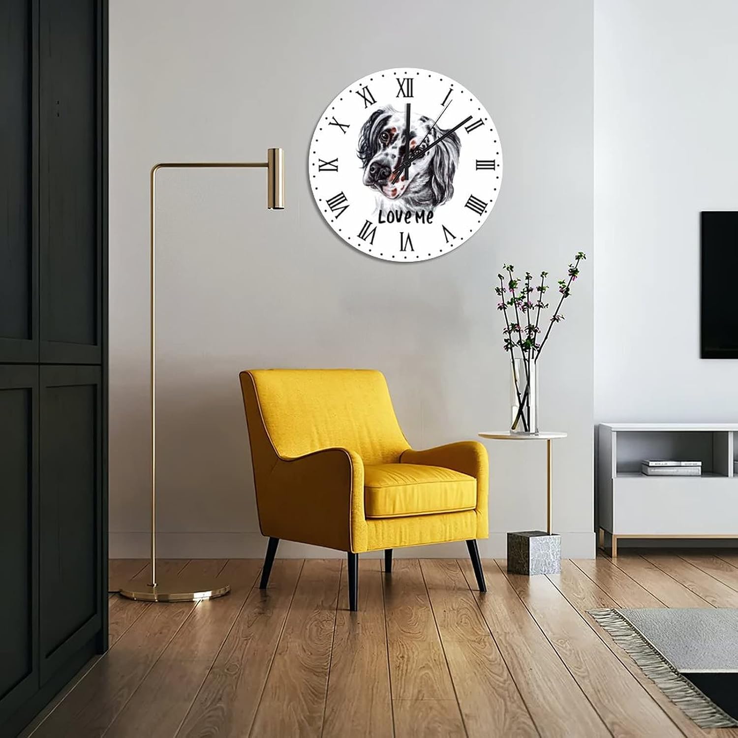 PVC Clocks Love Me English Setter Clock Dog Mom Clock Pet Memorial Hanging Wall Clocks Silent Non-Ticking Clock for Living Room Kitchen Bedroom Office 15x15in