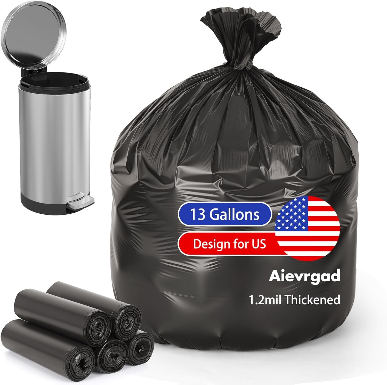 ゴミ袋 13ガロン 生分解性: Aievrgadのゴミ袋。背の高いキッチン用ゴミ箱ライナー。50枚。無香料。高耐久。厚みのある1.2