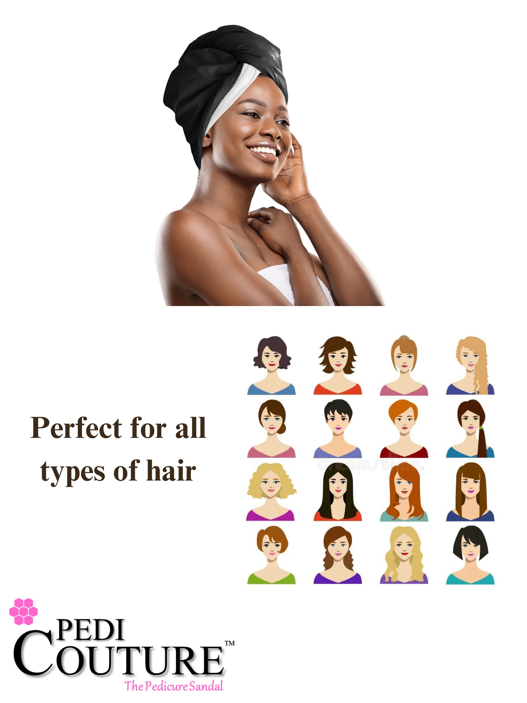 2-in-1 Shower Cap & Hair Towel Wrap for Women - Lightweight Towel Wrap with Elastic Loop for hair Drying & Conditioning - Ideal for All Hair Types, Comfortable & Easy to Use (Black)