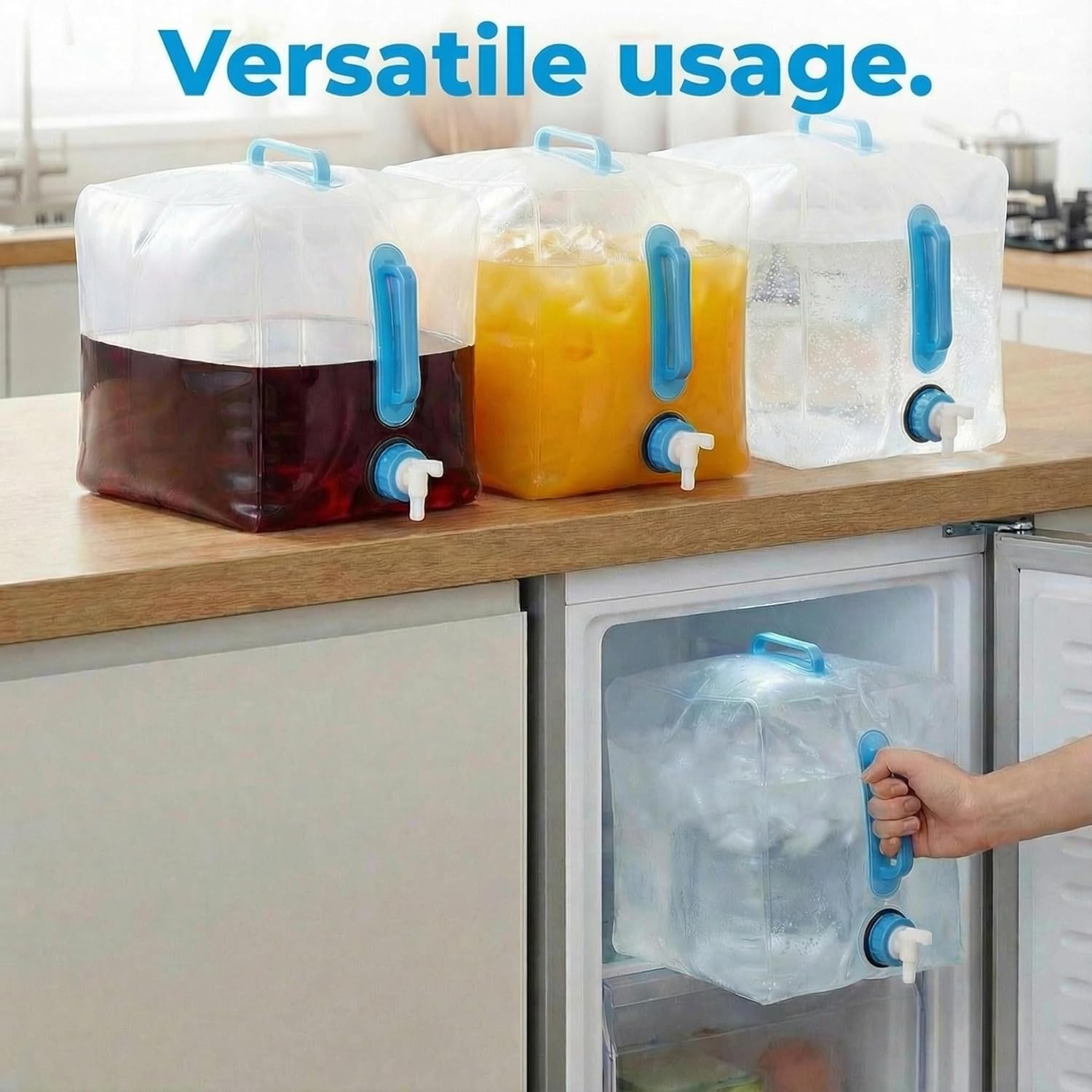 4-Pack 5.3Gal Collapsible Water Containers with Spigot - Labor-Saving Dual Handles - BPA Free Canteen for Outdoor Hiking, Camping, Emergency - Portable, Foldable