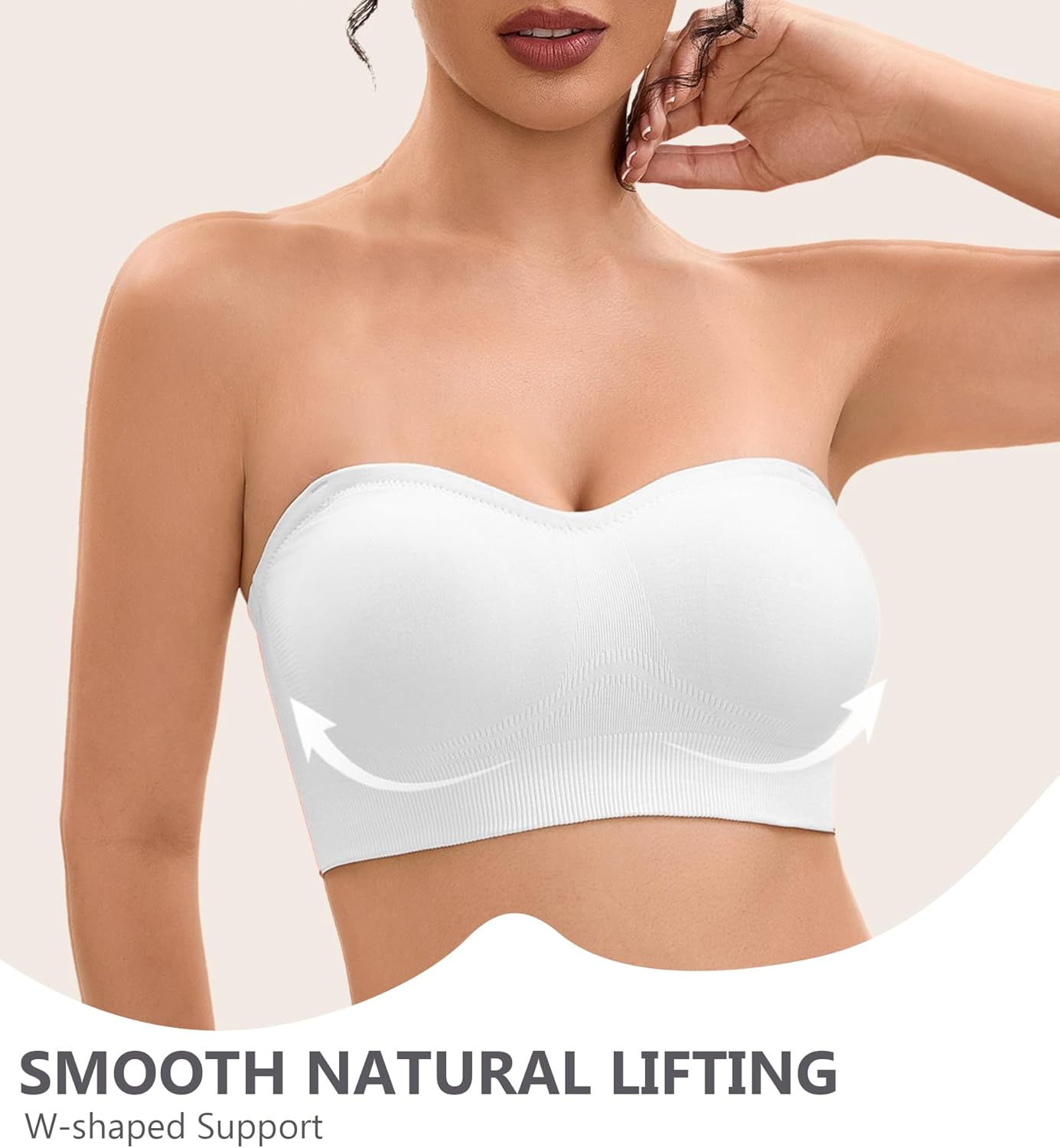 Strapless Bras for Women-Push-Up Non-Slip Bandeau Bra,Seamless Wirefree Padded Tube Top Convertible Straps - Image 3