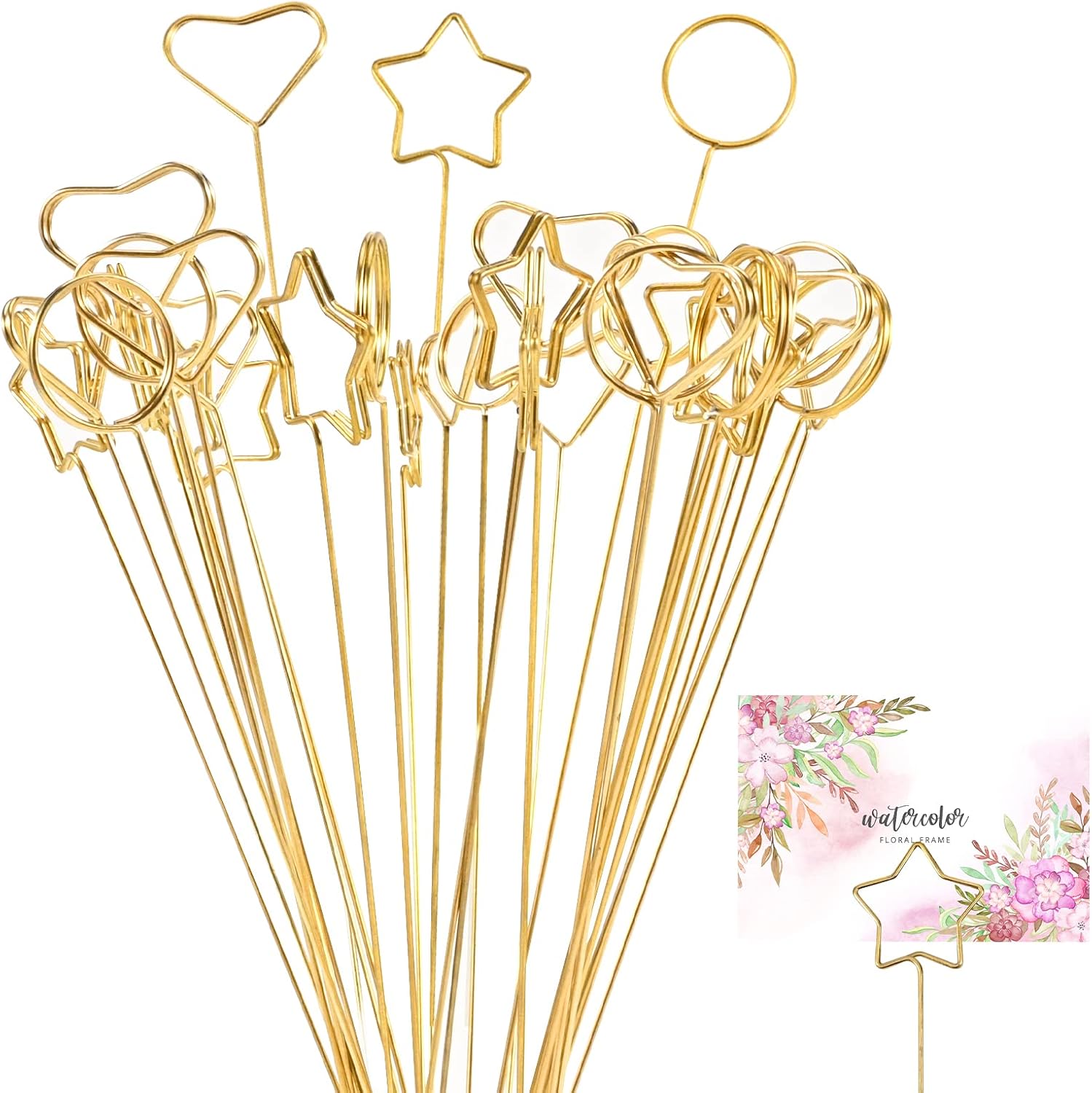 30pcs Metal Floral Place Card Holder,Heart Round Star Shape Photo Memo Table Number Holder Flower Pick Clips for Floral Arrangement Wedding Birthday Office