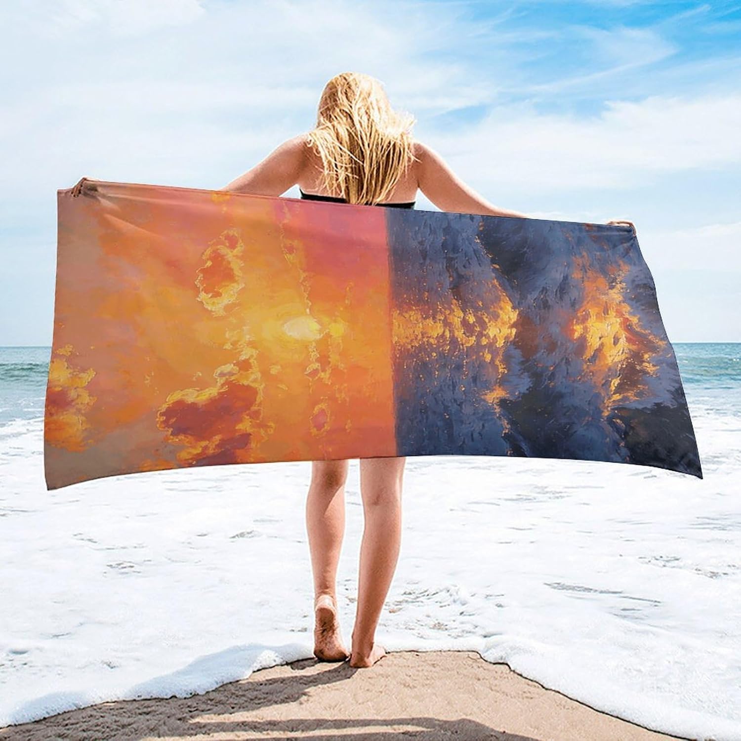 Oceanic Sunset Bath Towel, Highly Absorbent & Quick Drying Beach Towel, Compact & Lightweight Pool Towel for Bathroom, Beach, Pool, Gym, Spa, and Hotel Use