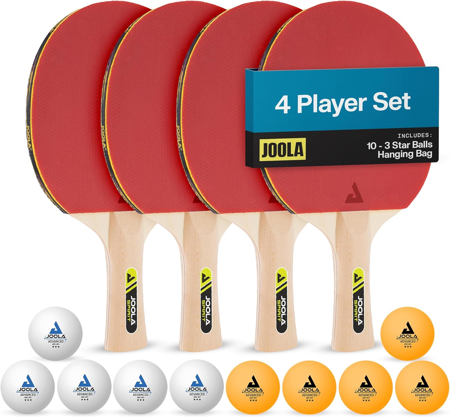 JOOLA Family Premium Table Tennis Bundle Set – 4 Regulation Ping Pong Paddles, 10 Training 40mm Ping Pong Balls, and Carrying Case – For Training and Recreational Play – Indoor and Outdoor Compatible JOOLA Family Premium Table Tennis Bundle Set – 4 Regulation Ping Pong Paddles, 10 Training 40mm Ping Pong Balls, and Carrying Case – For Training and Recreational Play – Indoor and Outdoor Compatible