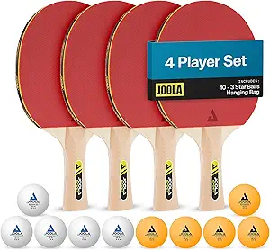 JOOLA Family Premium Ping Pong Paddles Set of 4 - Advanced Table Tennis Rackets, 10 Training 3 Star Ping Pong Balls, and Storage Case - Competitive or Recreational Play - Indoor and Outdoor Compatible