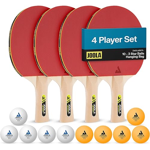 JOOLA Family Premium Ping Pong Paddles Set of 4 - Advanced Table Tennis Rackets, 10 Training 3 Star Ping Pong Balls, and Storage Case - Competitive or Recreational Play - Indoor and Outdoor Compatible
