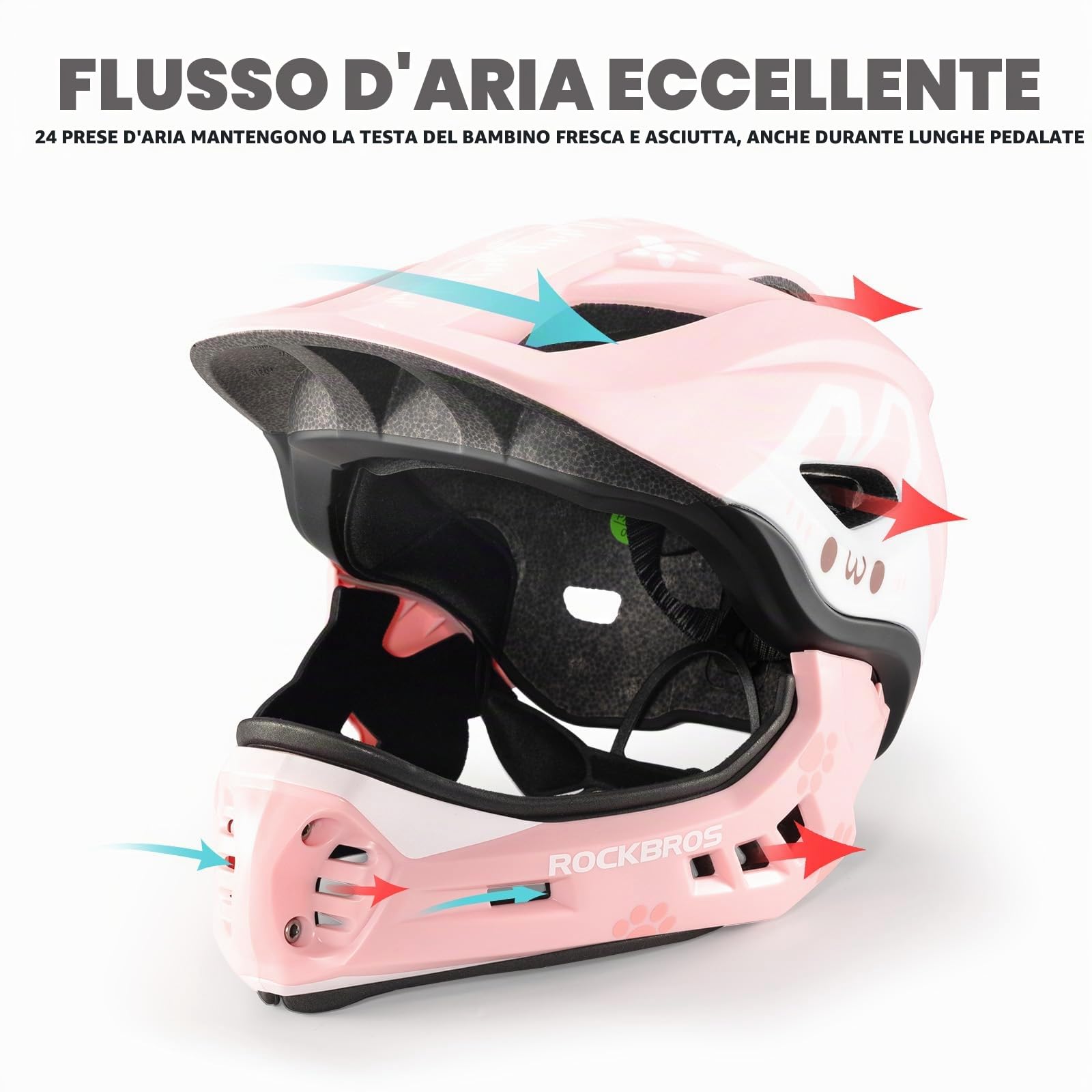 ROCKRBOS Casco Bambini Integrale con Mento Rimovibile + Occhiali Polarizzati UV400 – Set Protezione per MTB e BMX, Dimensioni Regolabili per Bambini e Ragazzi