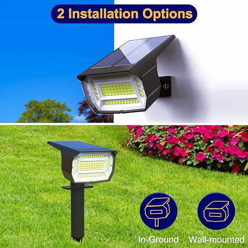 Miniatura 6 de LOTMOS Focos solares para exteriores, impermeables, IP67, paquete de 10 focos de paisaje con 72 LED, 3 modos, 2 en 1, encendido y apagado