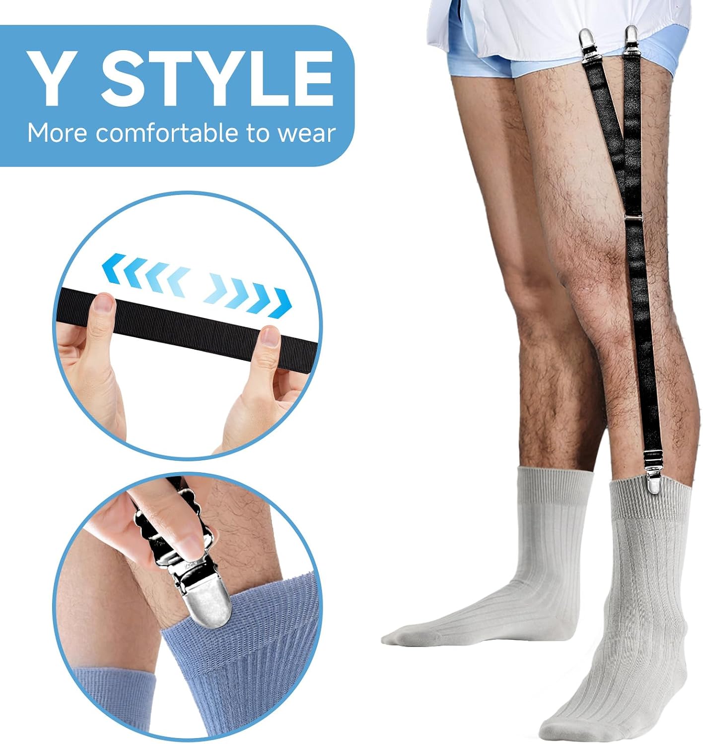 EGGBOY 2Pairs Shirt Stays for Men,Adjustable Elastic Shirt Garter/Tucker for Men&Women,Footloop/Y Style,with Locking Clamps
