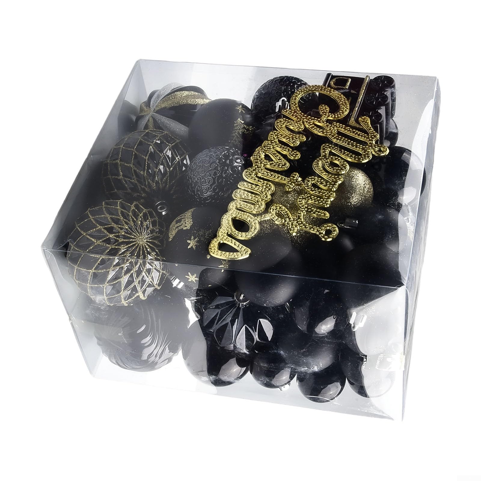 65-teiliges Weihnachtskugel-Ornament-Set, Weihnachtsbaumschmuck, hängende Kugeln, Weihnachtskugel, Dekoration, bruchsicher, Weihnachtsbaumschmuck für Weihnachtsbaum, Hochzeit, Party (Schwarz