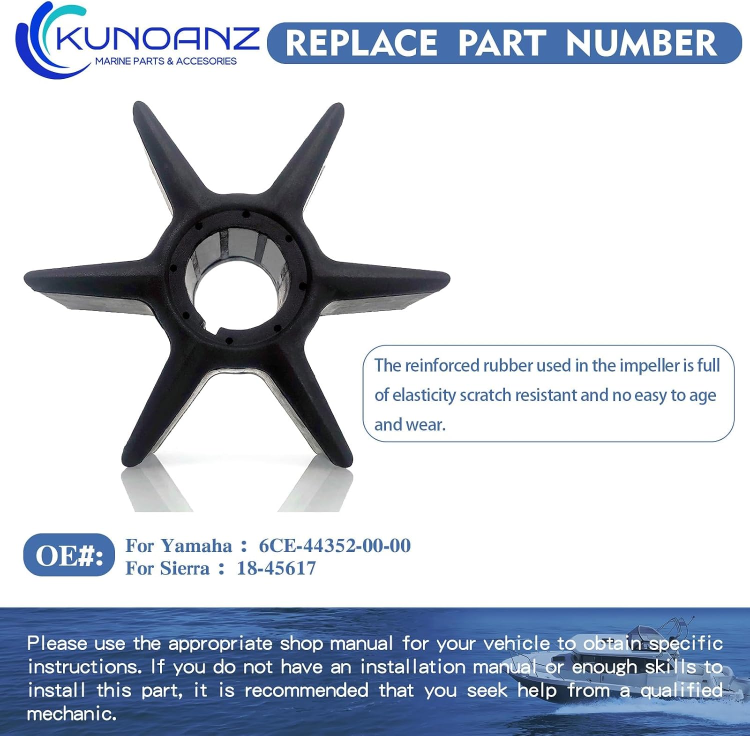 6CE-44352-00-00 Marine Outboard Water Pump Impeller for Yamaha F300 F250 F225 2010 to 2025 4.2L V6 4 Stroke 225 250 300 HP Engines Replaces 18-45617 6CE-44352-01 6CE-44352-03 6CE-44352-00
