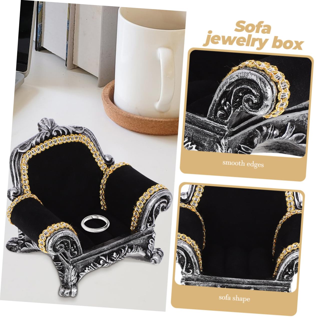 POPETPOP Schmuckorganizer Ringhalter Sofaform 2 Stück Schwarz Kunstharz