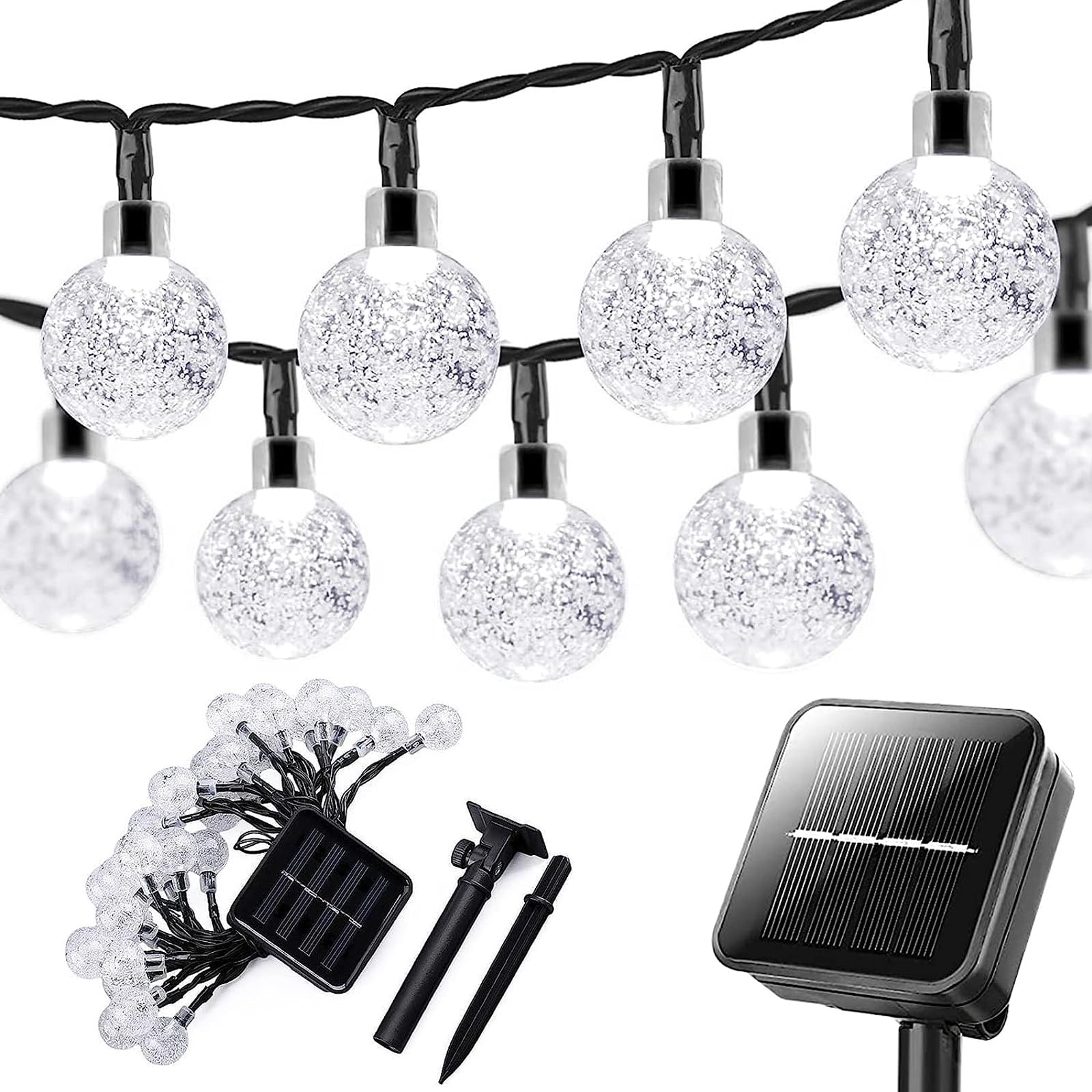Simuk Collection 50 LED 10M Waterproof String Lights Solar Powered Crystal Ball 8 Lighting Modes Decorative Lights for Garden Patio Yard Home Christmas Parties Wedding Festival Decoration (Cool White)