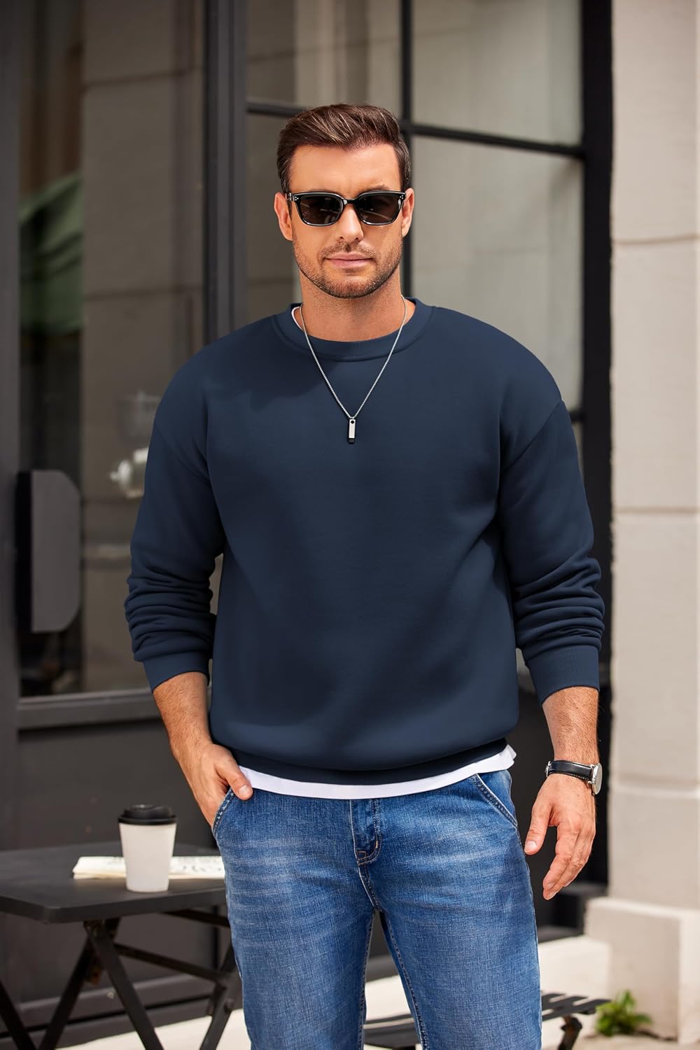COOFANDY Men's Crewneck Sweatshirts Long Sleeves Fleece Sweatshirts Thermal Casual Pullover Shirt