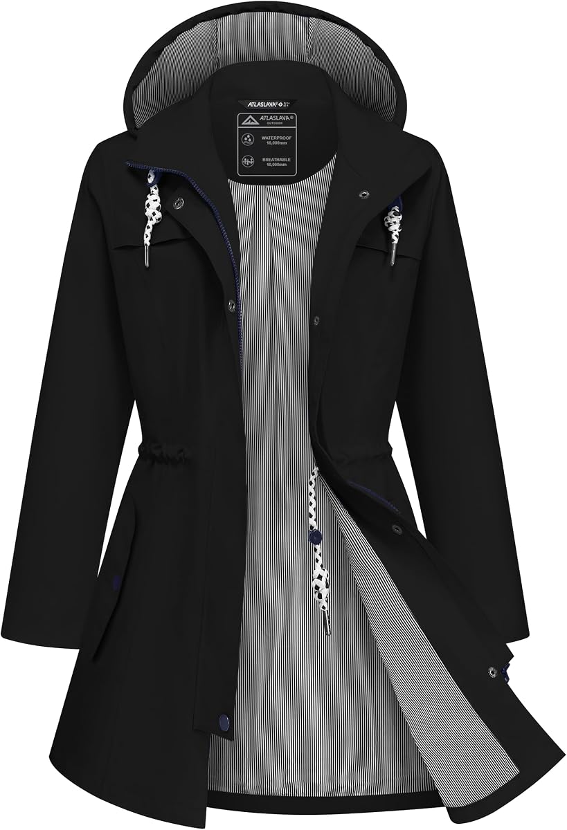 Chaqueta de lluvia para mujer, impermeable, largo, ligero, con capucha, cortavientos, gabardina para exteriores, S-3XL