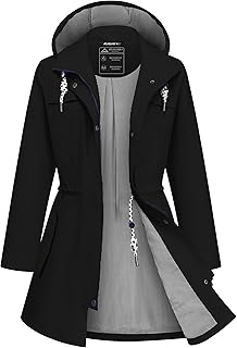 Rain Jacket Women Waterproof Long Lightweight Raincoat Hooded Windbreaker Outdoor Trench Coat
