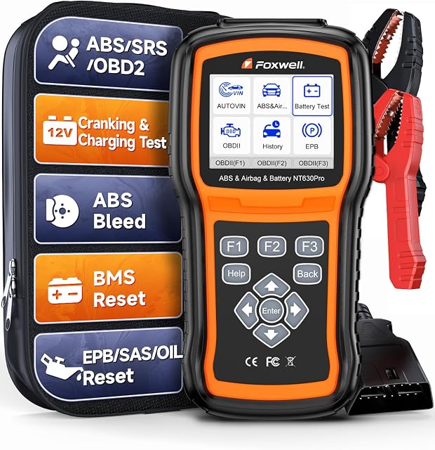 2026 FOXWELL NT630 Pro 2-in-1 ABS SRS 5 Réinitialiser OBD2 Scanner & Testeur de batterie NT630 Plus, ABS Enregistrement de la saignée/de la batterie/Scanner de voiture Oil/SAS/EPB, 12V Analyseur de charge de batterie(100-3000CCA)