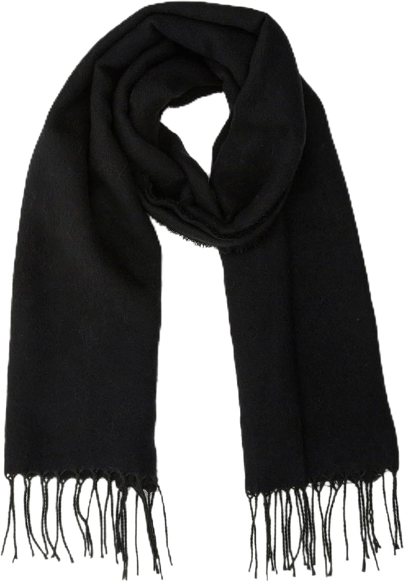 Steve Madden Cozy Blanket Scarf with Fringe Detail, Black