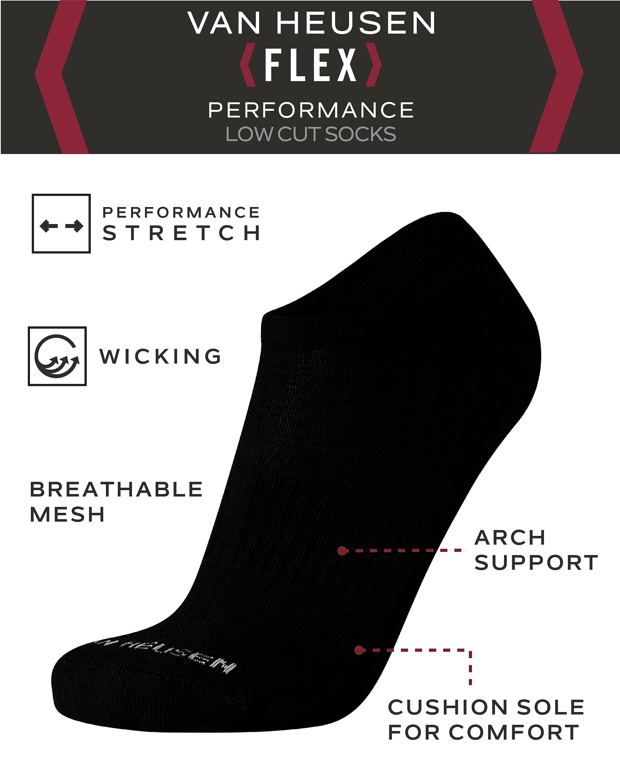 Van Heusen Calcetines para hombre, corte bajo, invisibles, rendimiento atlético, calcetines de tobillo (paquete de 12)