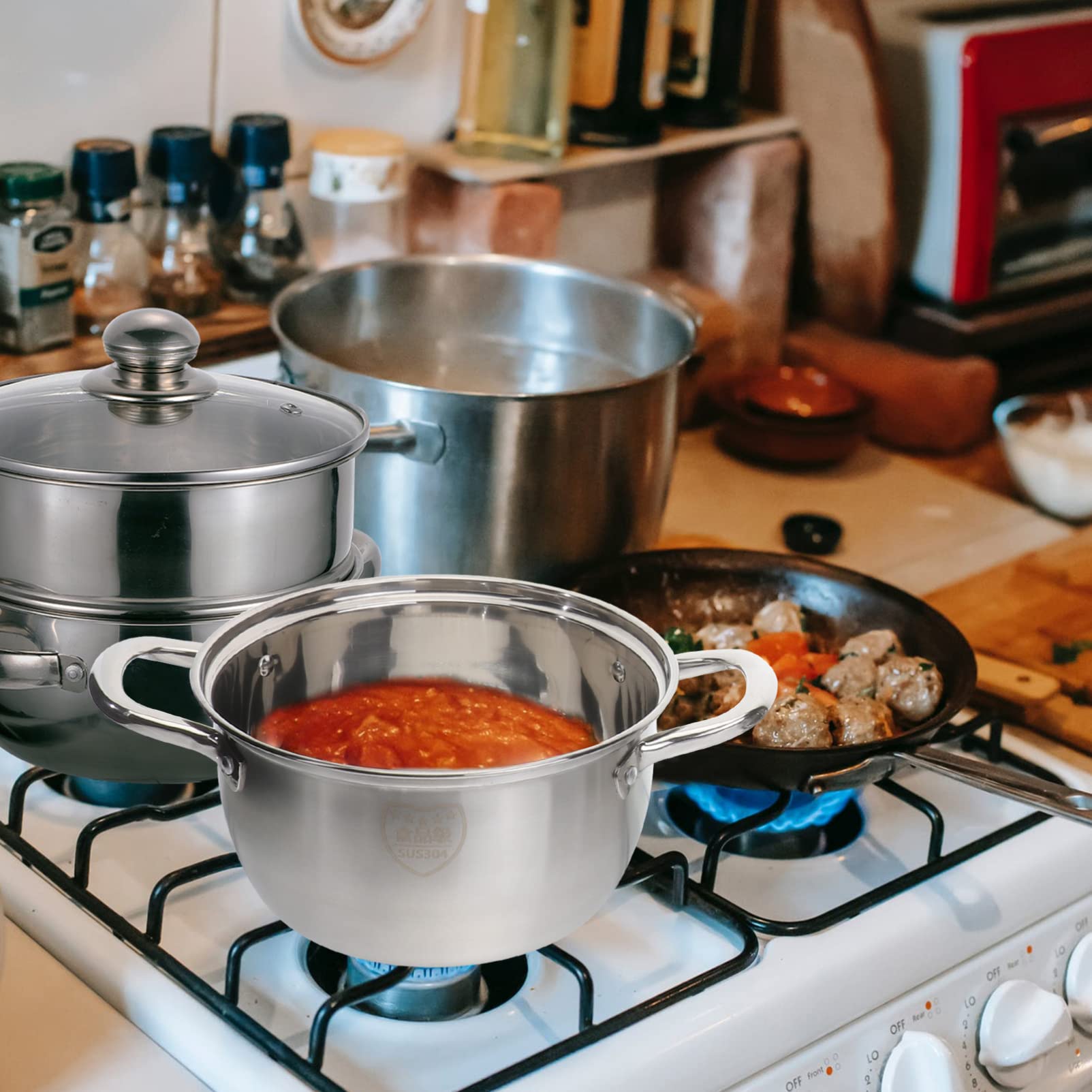 Olla De Vapor De Acero Inoxidable: Olla De Vapor De 2 Niveles De 20 Cm Para Cocinar Alimentos Vaporera Para Cocinar Verduras Pescado Mariscos Fideos Pasta Comida