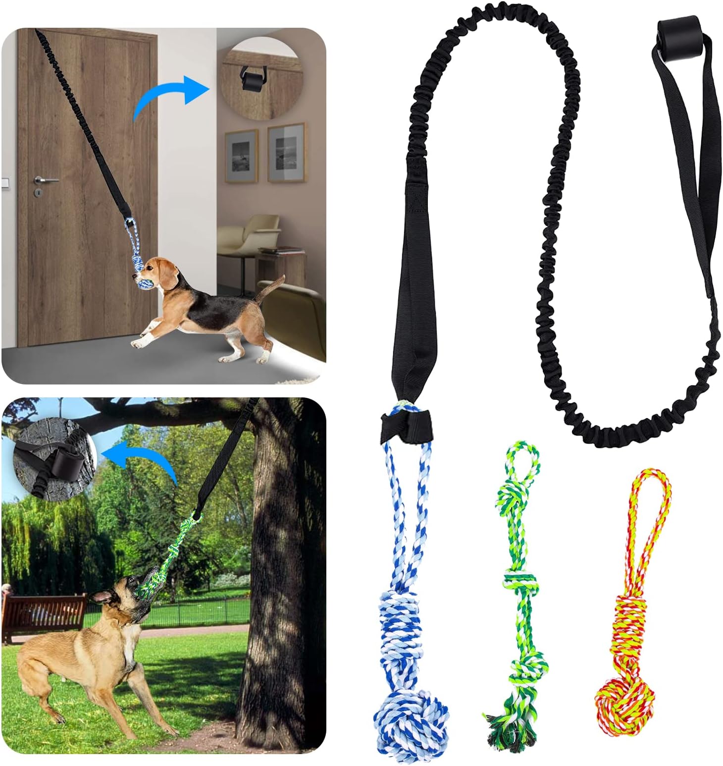 Outdoor Hanging Bungee Dog Toy Interactive Dog Tug Toy with 2 Chew Rope Toys for