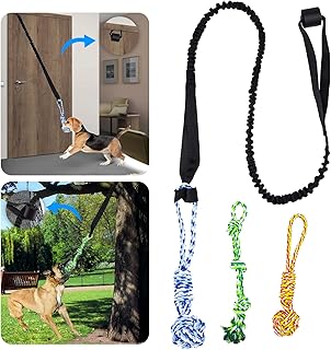 5PCS Spring Pole Dog Rope Toys, Tree Bungee Hanging Dog Toys, Indoor Outdoor Dog Bungee Tug Interactive Exercise Toys, Pull & Tug of War Dog Toy with Chewer Rope Toy Solo Play for Medium to Large Dogs