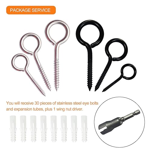 Miniatura 6 de 30 ganchos de techo de acero inoxidable con tornillo, tornillos de ojo para colgar luces de Navidad al aire libre, decoraciones de Navidad, Acción