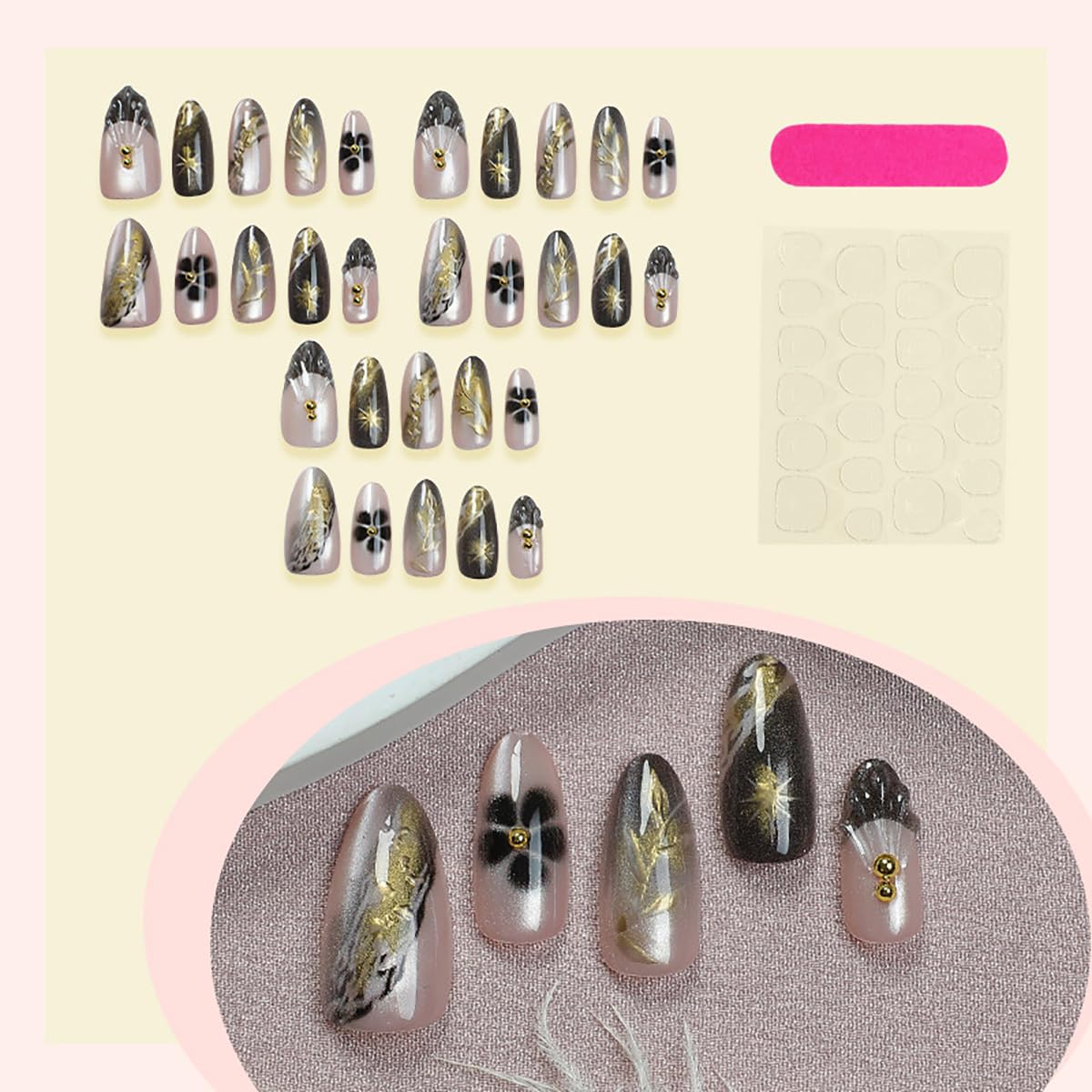 30Pcs Goth Press on Nails Medium Coffin Fake Nails Blue Laser Chrome with Black Spider Bat Glitter Designs Full Cover Y2k Glue on Nails Halloween False Nails Stick on Nail for Women Acrylic DIY: Marble Leaf-30