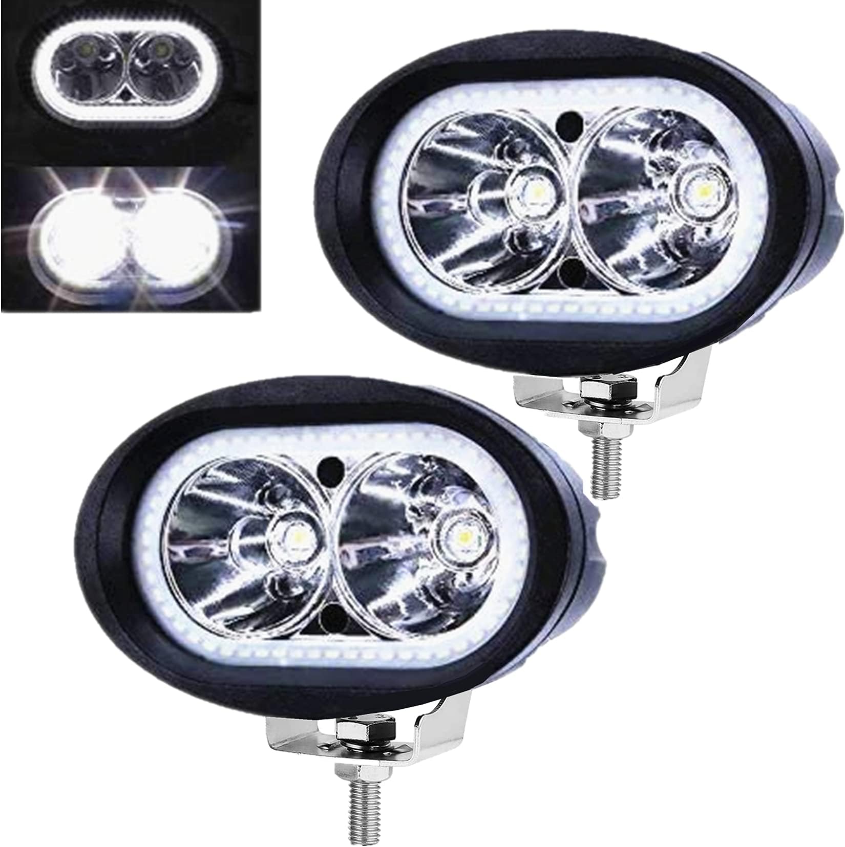 Oval Halo Ring Spotlight , Ourbest Led Motorcycle Driving Lights, 20W Fog Auxiliary Lights Work Pods For Trucks Tractor Off Road Boat(2Pcs, White)