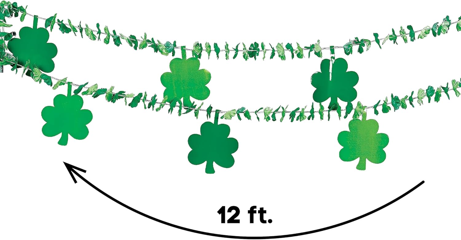 Fun Express - Flower Garland with Shamrocks for St. Patrick's Day - Party Decor - Hanging Decor - Garland - St. Patrick's Day - 1 Piece