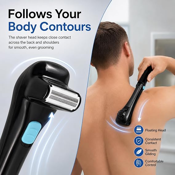 Back Shavers for Men, Foldable Long Handle Body Groomer with Floating Heads