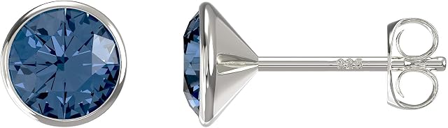 Aeon Jewellery Birthstone Stud Earrings | 925 Sterling Silver & Swarovski Crystal | Polishing Cloth Included | Gifts for Birthdays & Special Occasions for Women | Bezel Set Stone