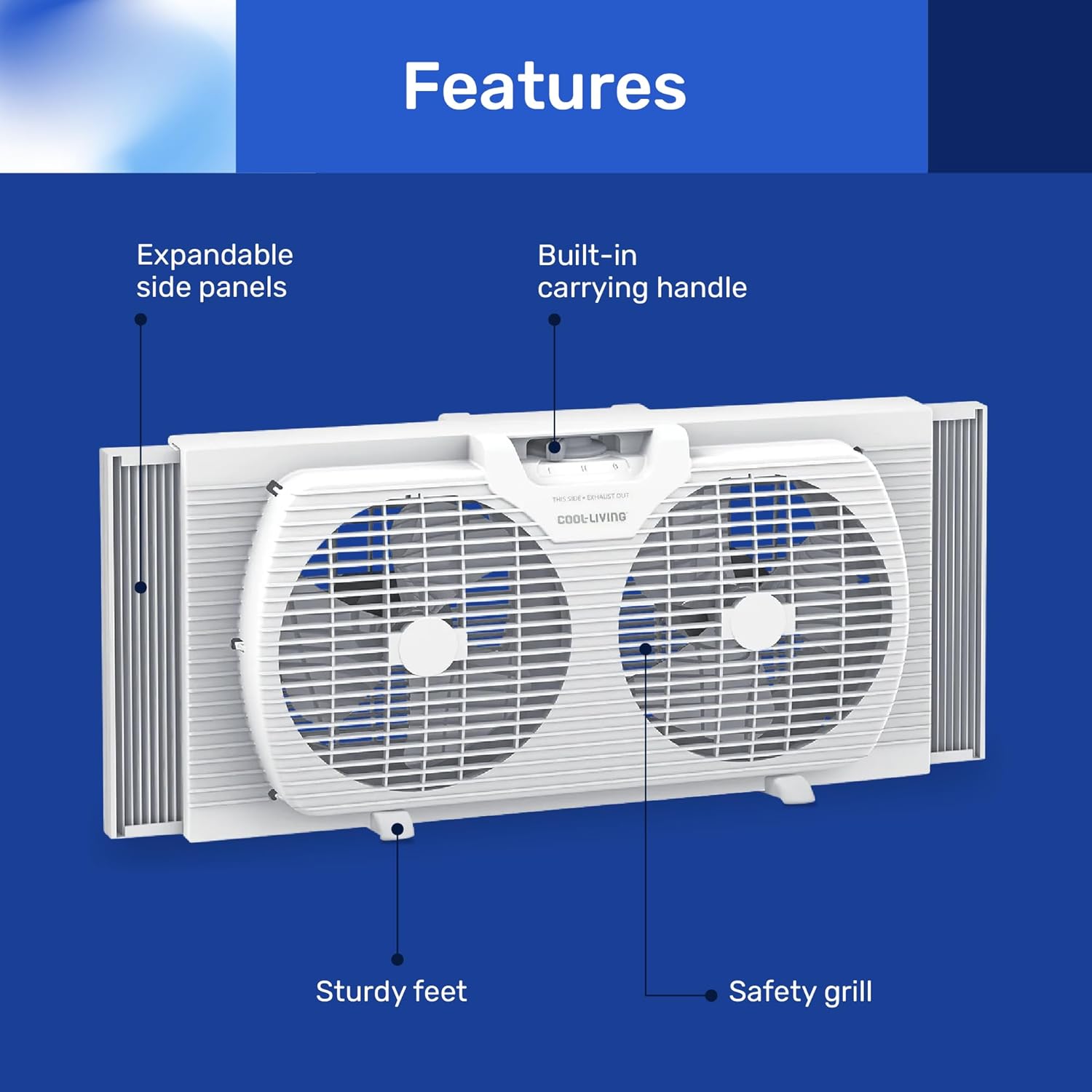 Cool-Living 9-Inch 2-Speed Portable Twin Window Fan, Cooling Dual Window Fan with Carry Handle