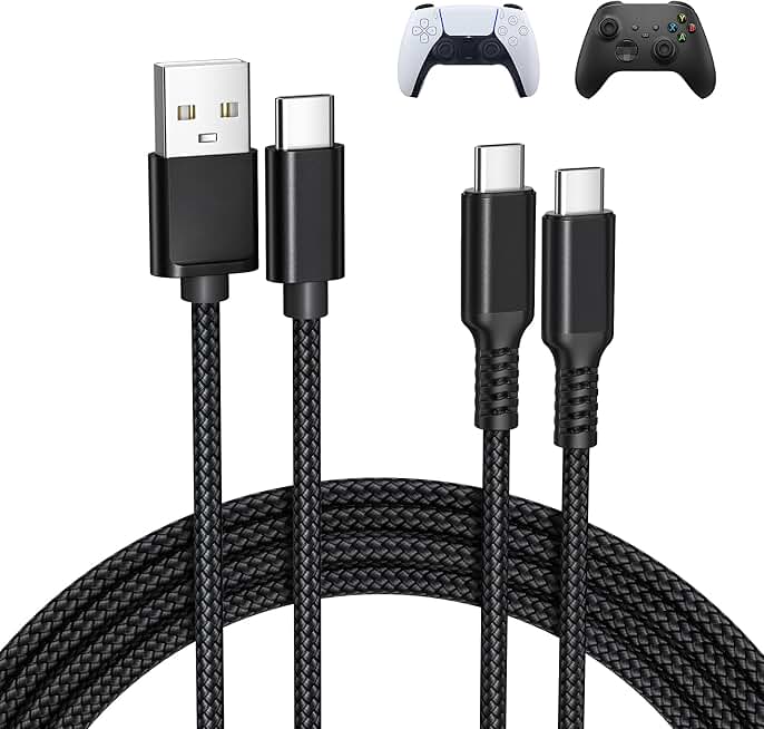 Basesailor Charger Cord for PS5/PS5 Pro Controller,Xbox Series X/S,USB A to Type C Charging Cable 6.6FT 2Pack Replacement for Elit