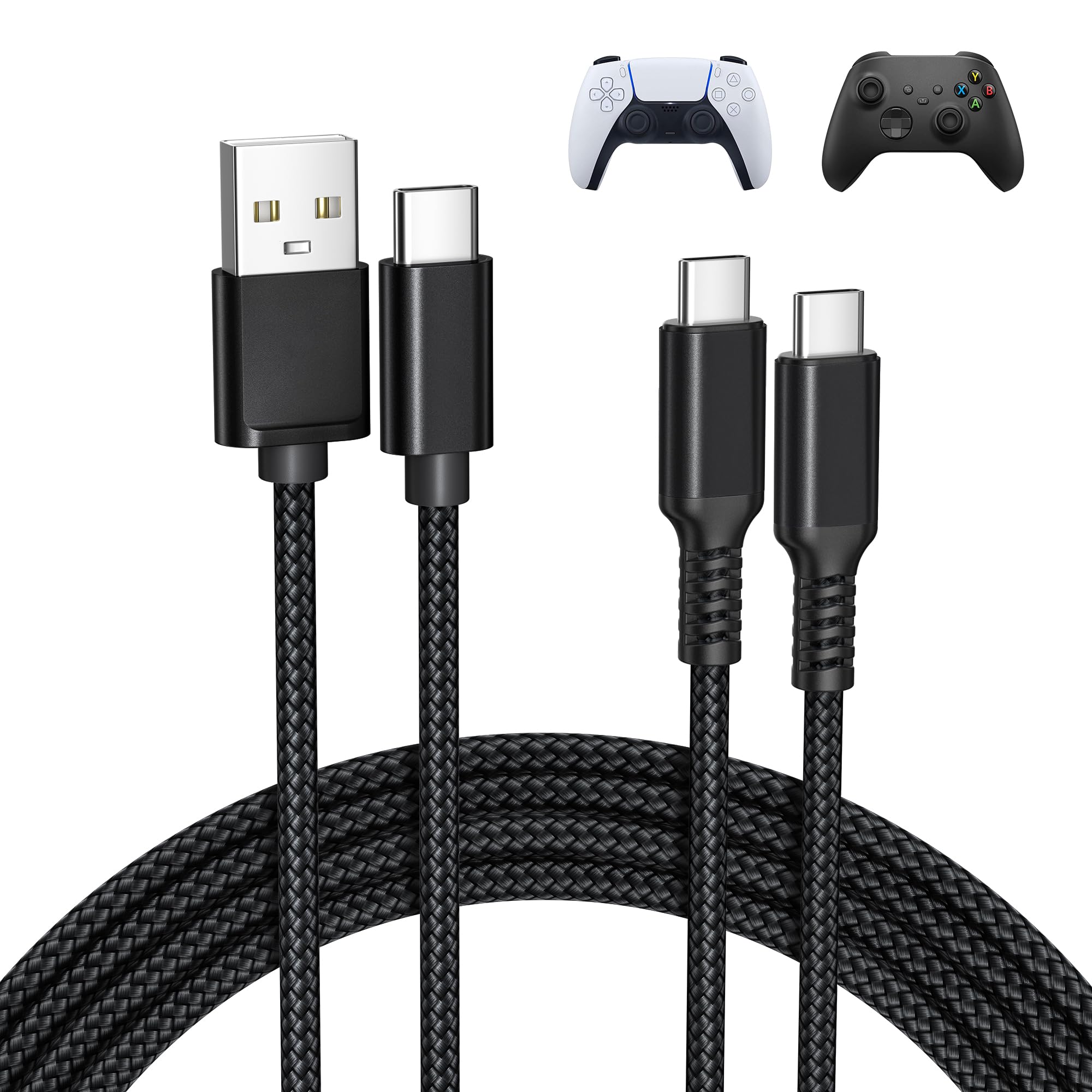 BASESAILOR Charger Cord for PS5/PS5 Pro Controller,Xbox Series X/S,USB A to Type C Charging Cable 6.6FT 2Pack Replacement for Elite Series 2 Controller,Nintendo Switch 2/OLED,PlayStation 5 DualSense