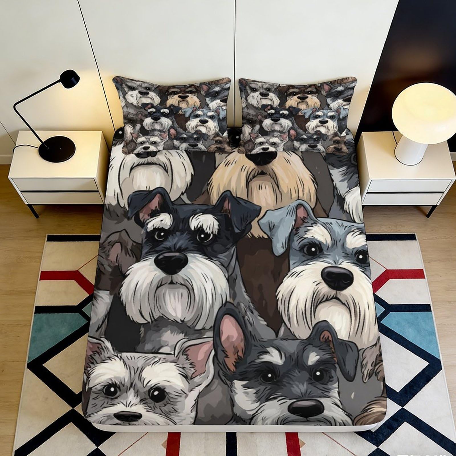 Pnayamiorkfel Style-5 3D Printed Schnauzer Dog Fitted Sheet Microfiber Soft Decorative Cartoon Pet Bed Cover For Bedroom Dorm Mattress Protection 90X200x25cm