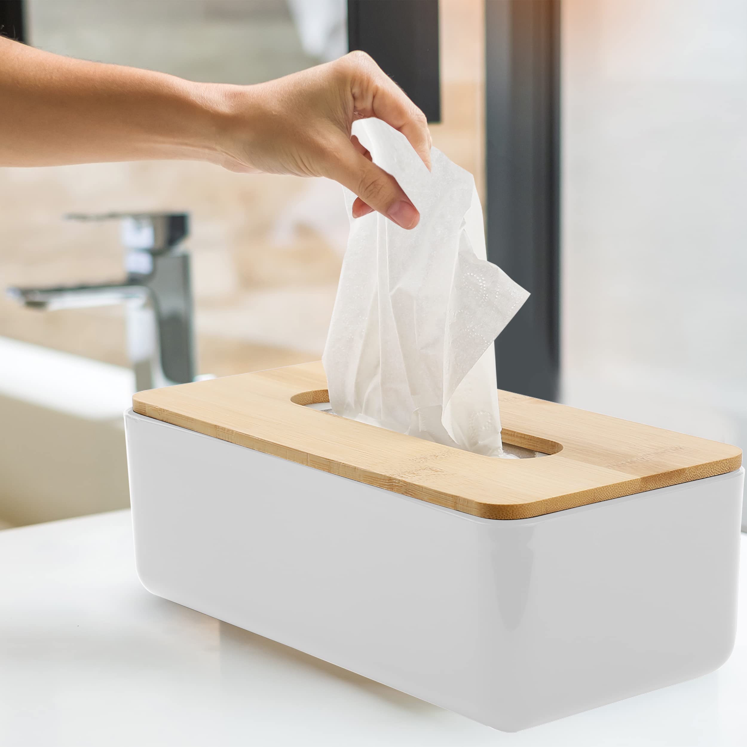 Caja para pañuelos, Soporte para Pañuelos, Portapañuelos de Papel Caja, Recargable, Blanco, para Baño, Salón, Oficina, 26 x 13,2 x 8,8-1 Unidad