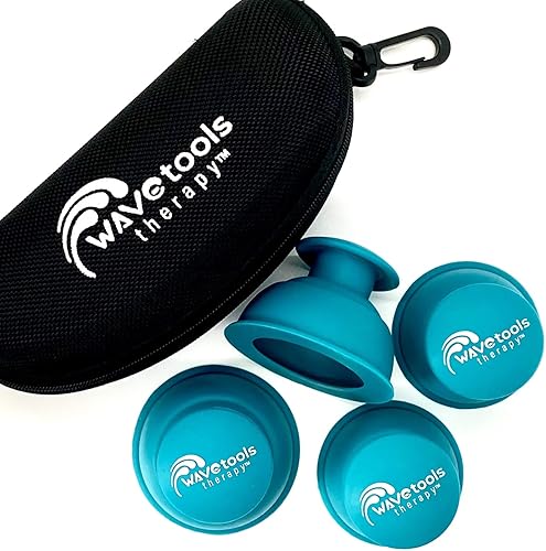 "Riptide" Sport Cupping juego de 4 copas de empuje en estuche de Wavetools Therapy ideal para ventosas dinámicas, dos ventosas fuertes